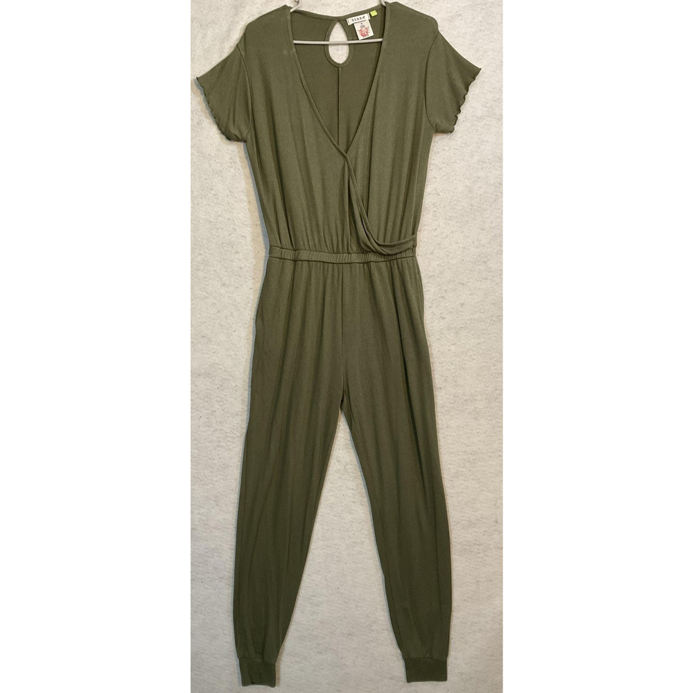 Serra Jumpsuit Womens Medium Green Short Sleeve Surplice V Neck Jogger Casual